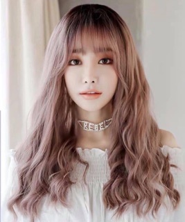 Tóc giả nữ đẹp ❤️FREESHIP😍 Tóc giả nguyên đầu xù lửng hồng đất - cc77