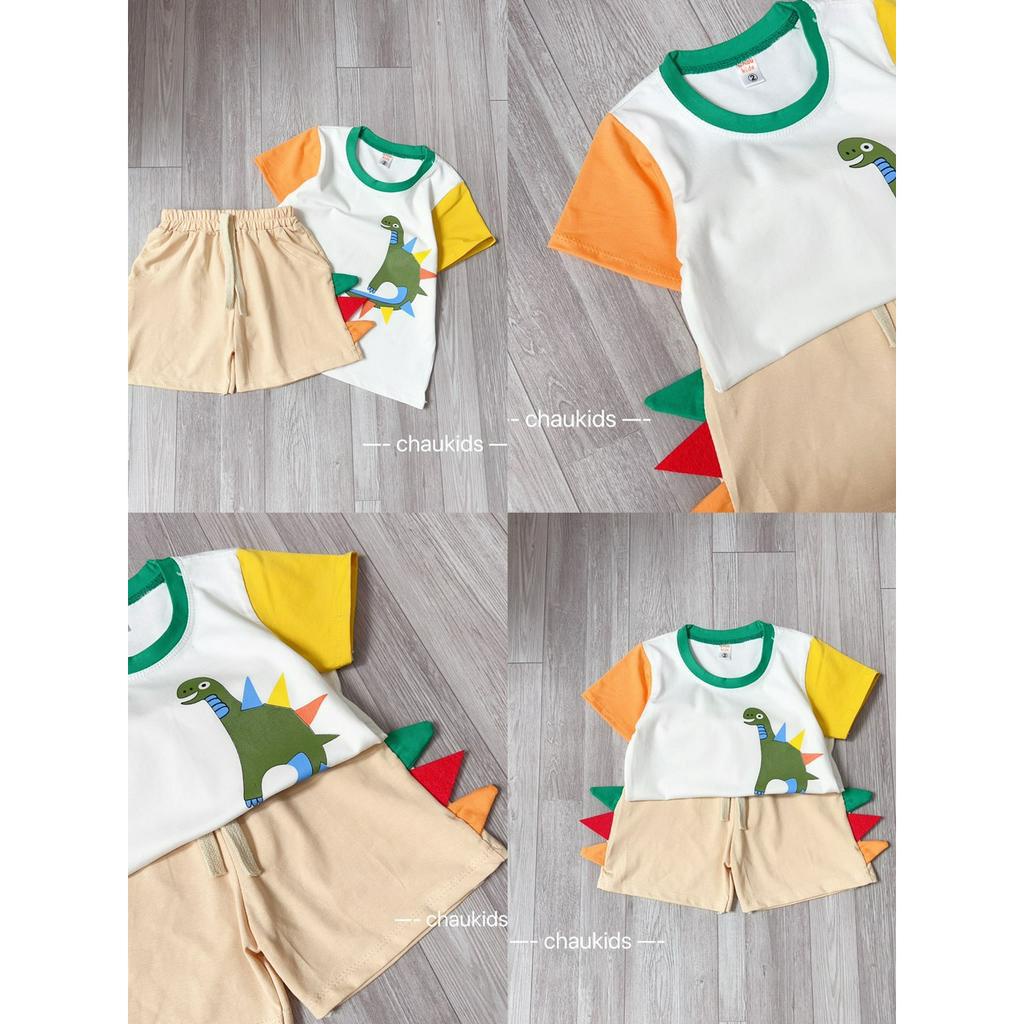 Đồ Bộ Bé Trai Vải Cotton Mềm Mát In Hình Khủng Long 3D, Bộ Cộc Tay Cho Bé Mặc Đi Chơi, Đi Học CK343