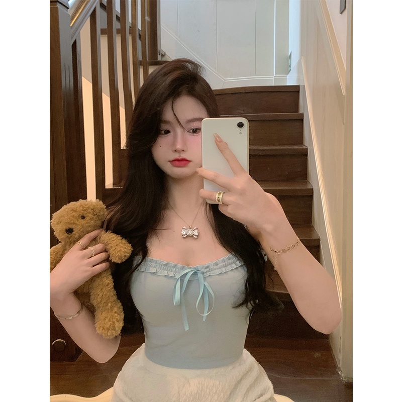 Cocory vn Áo Croptop Dệt Kim Trễ Vai Màu Sắc Trơn Thiết Kế Quyến Rũ