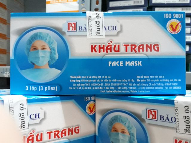 Thùng 20 hộp khẩu trang 3 lớp Bảo Thạch loại 1