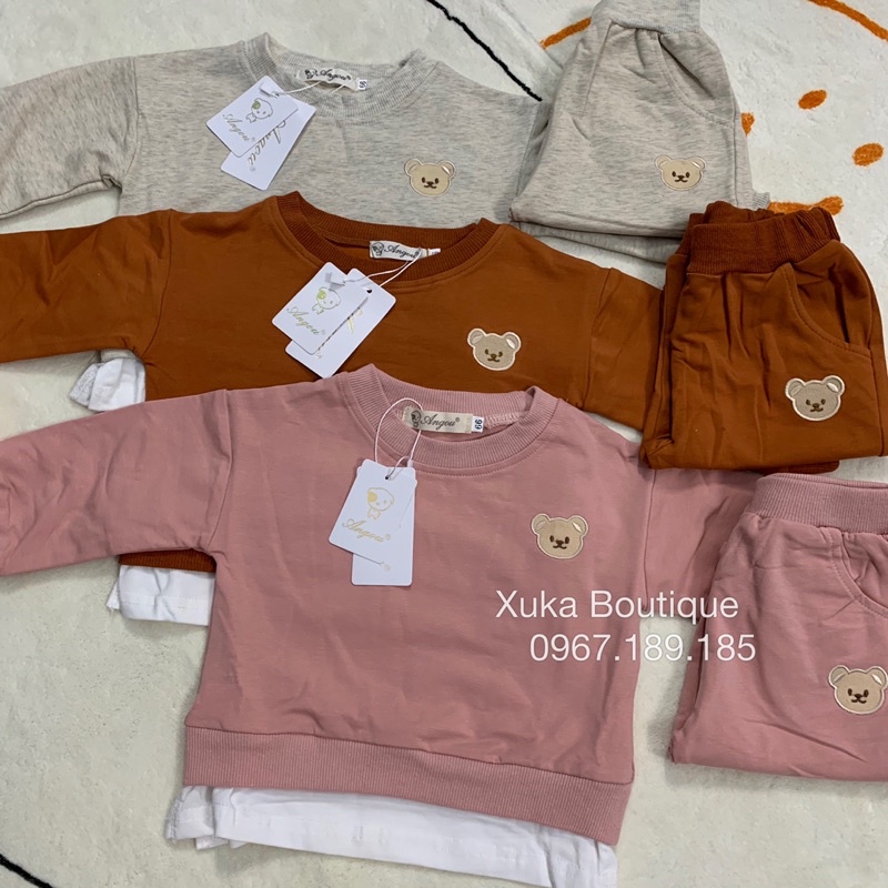 Set Bộ Quần Áo Nỉ Da Cá Gấu Cho Bé - Xuka Boutique - Bộ Quần Áo Dài Thu Đông Bé Trai Bé Gái Chất Siêu Đẹp [Ảnh thật]