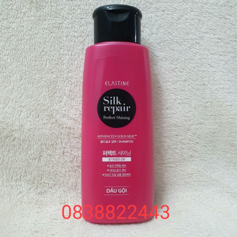 Dầu Gội Elastine Silk Repair Perfect Shining Chai Hồng Đậm 120Ml - gội đầu chăm sóc tóc hư tổn dưỡng suôn mượt chắc khỏe