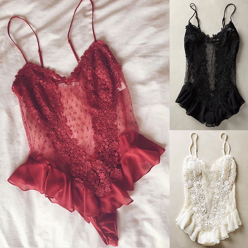 Đồ Ngủ Một Mảnh Liền Chất Lụa Phối Ren Màu Trơn Gợi Cảm Cho Nữ