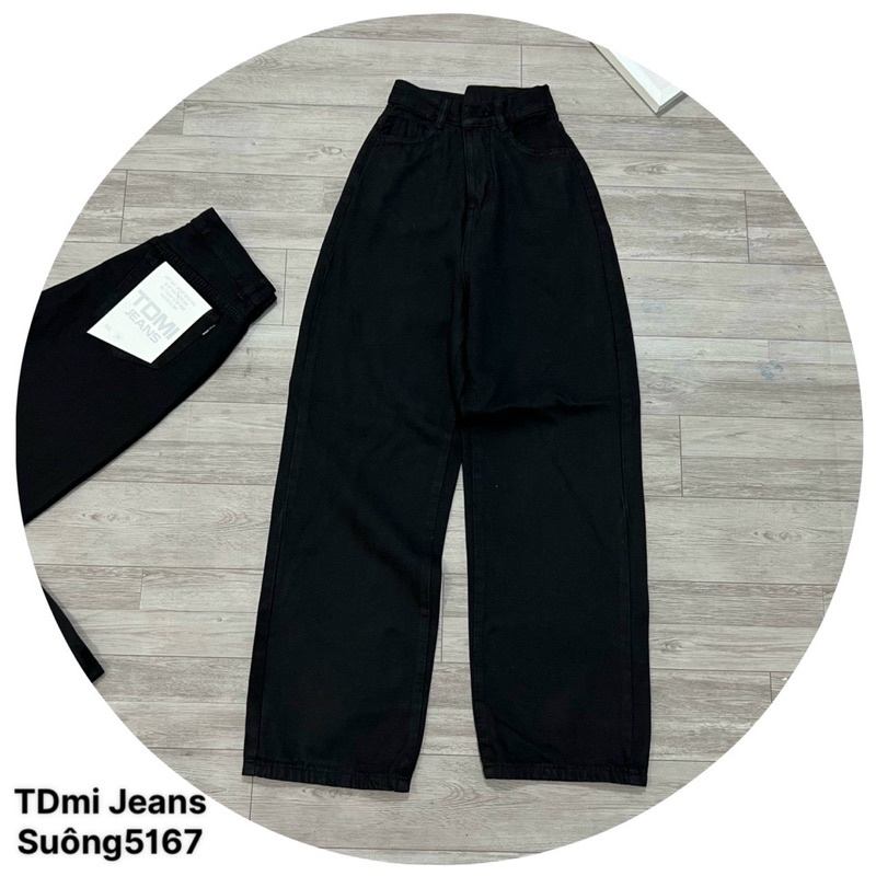 Quần jeans ống suông trơn basic lưng siêu cao