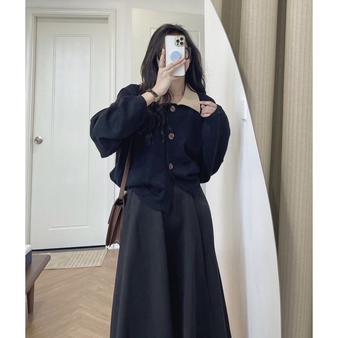 [HÀNG SẴN]ÁO CADIGAN LEN CÚC MỞ CỔ PHỐI MÀU 1102/ÁO CADIGAN TIỂU THƯ VINTAGE | BigBuy360 - bigbuy360.vn