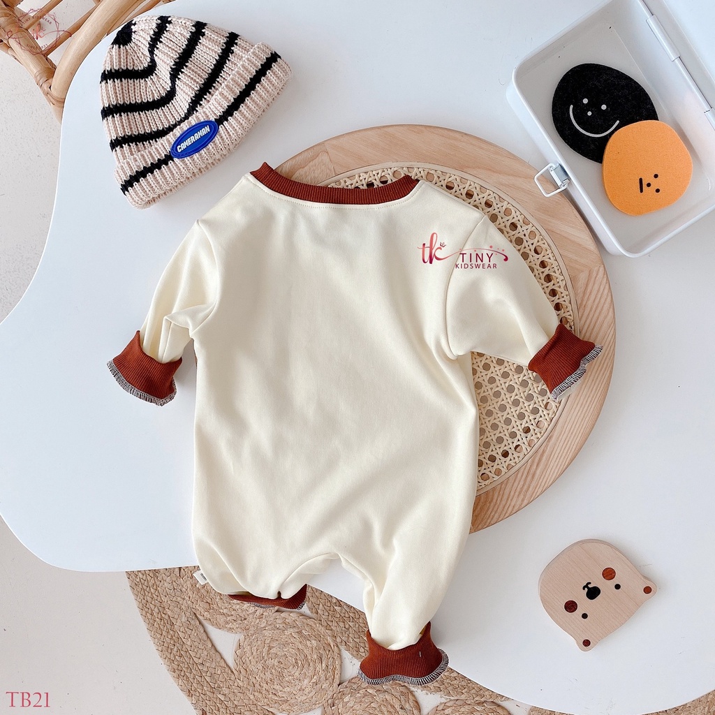 Bodysuit áo liền quần dài tay thu đông BEBE viền nâu cho bé trai từ 6-12kg [TB19]