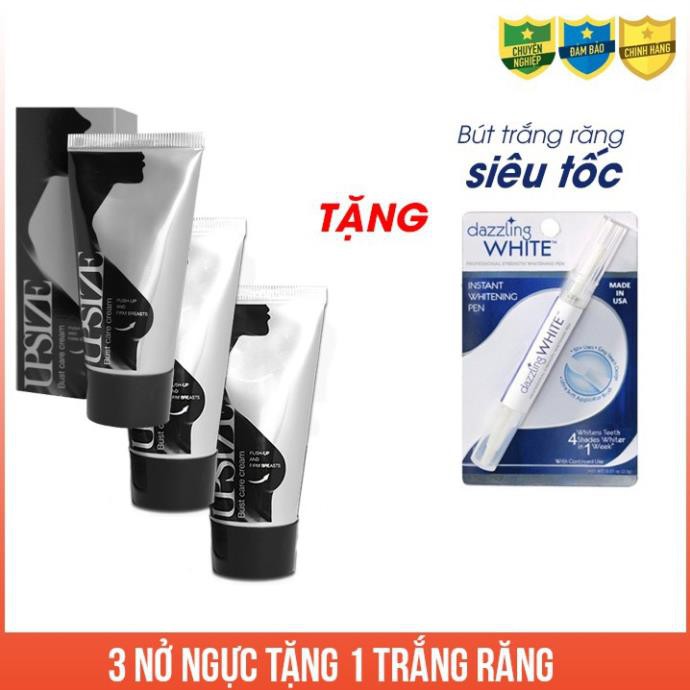 Combo 3 Tuýp - Kem nở ngực Upsize của Nga (Hiệu quả sau 7 ngày) TẶNG 1 Bút tẩy trắng răng siêu tốc Dazzing Whitening