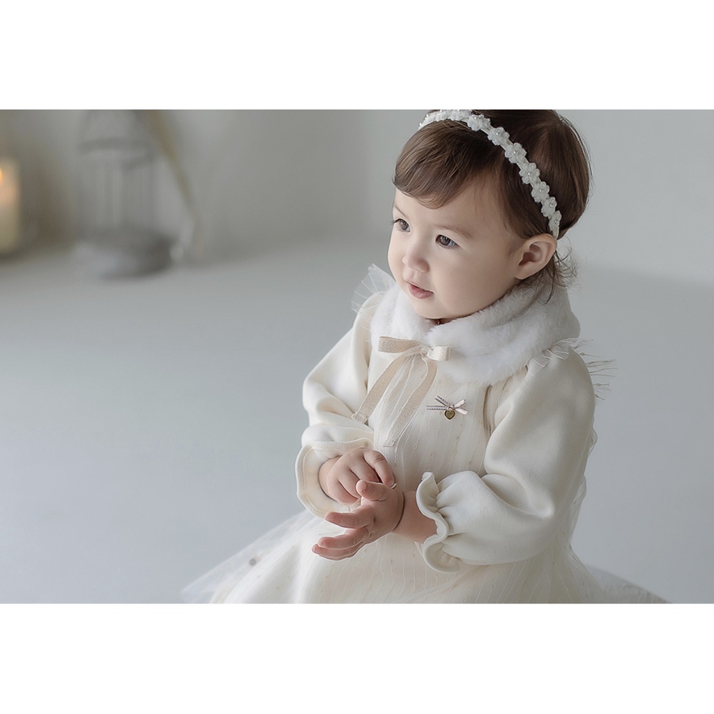SET VÁY DARLING NỈ BÔNG, CỔ LÔNG MỀM CHO BÉ GÁI