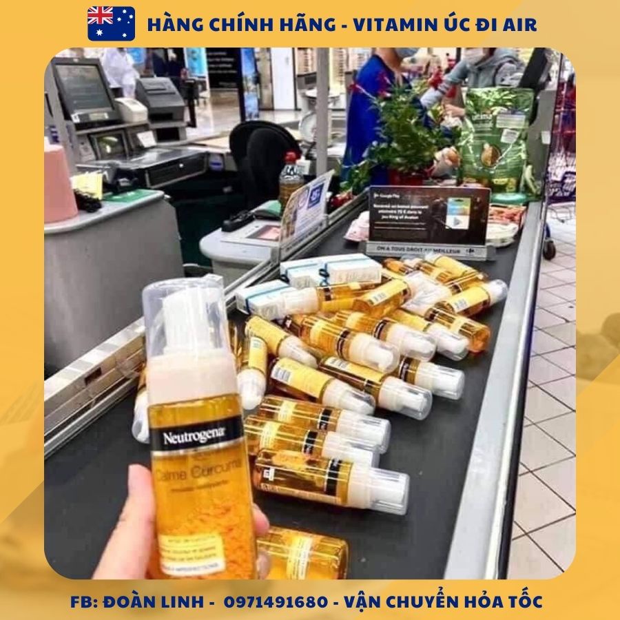 Sữa rửa mặt tạo bọt Neutrogena Nghệ Calme Curcuma  150ML, Hàng Chuẩn úc đi air, sữa rửa mặt nghệ neutroge