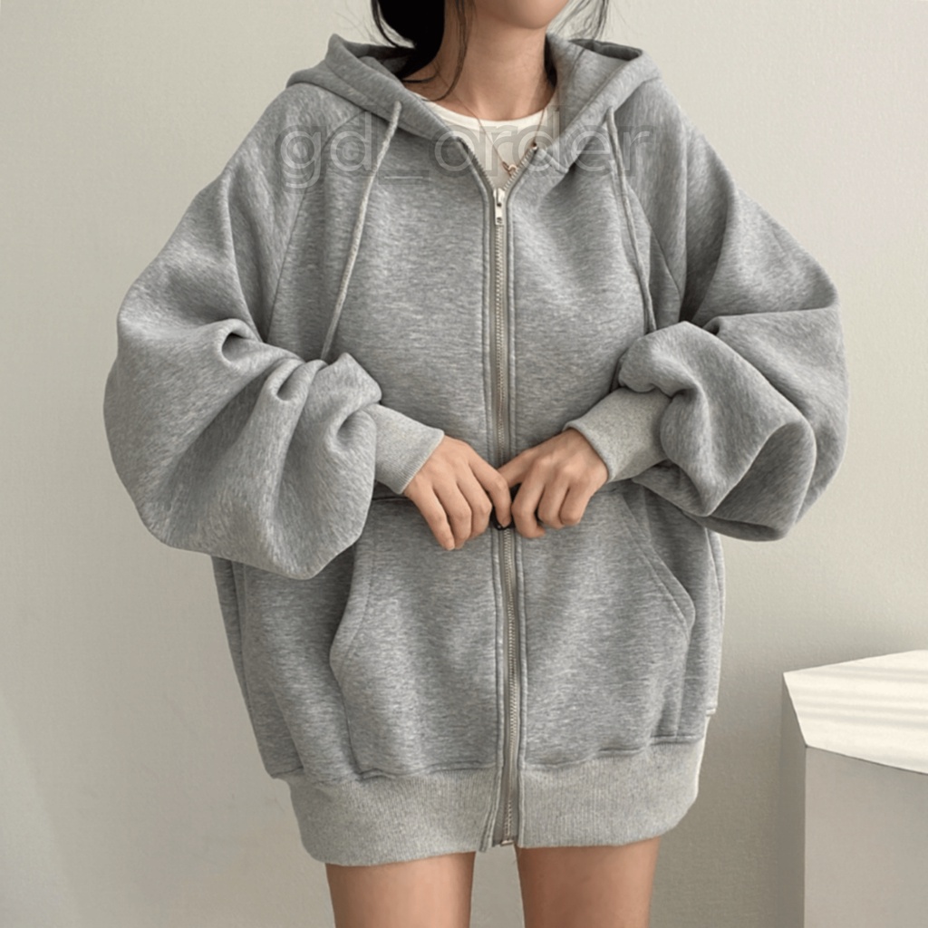 K62|Áo khoác hoodie dáng rộng dây kéo có mù chất bông dày dặn giữ ấm hàn quốc gd_order