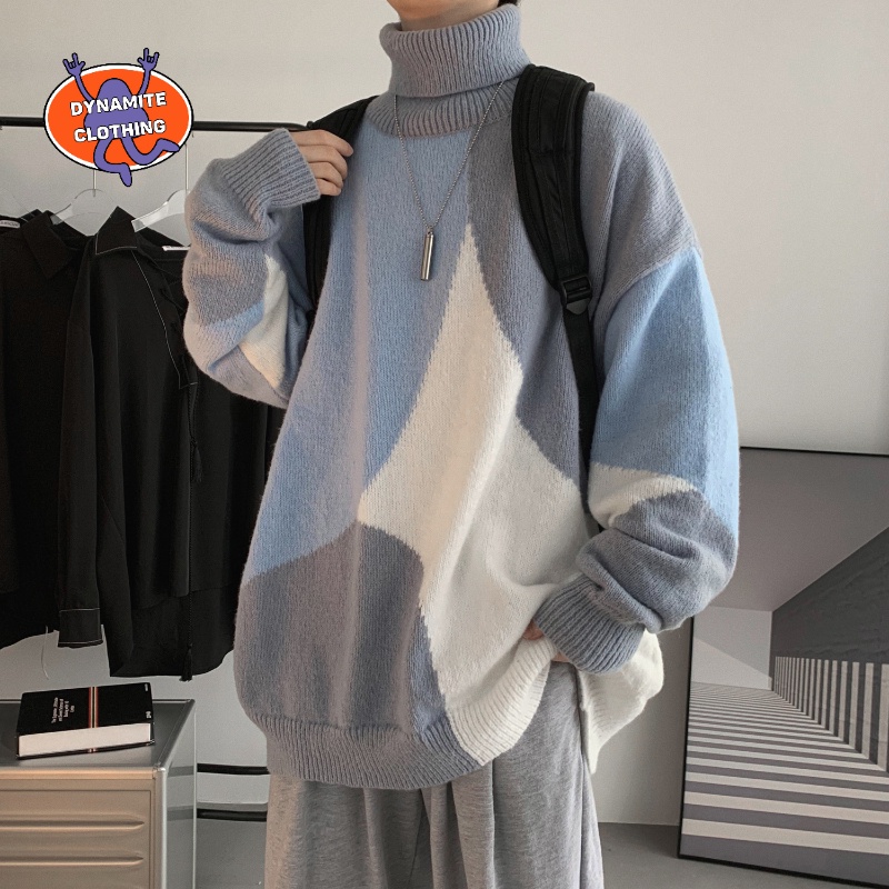 Áo sweater cổ cao dáng rộng giữ ấm thoải mái dễ phối trang phục thời trang cho nam size m-2xl