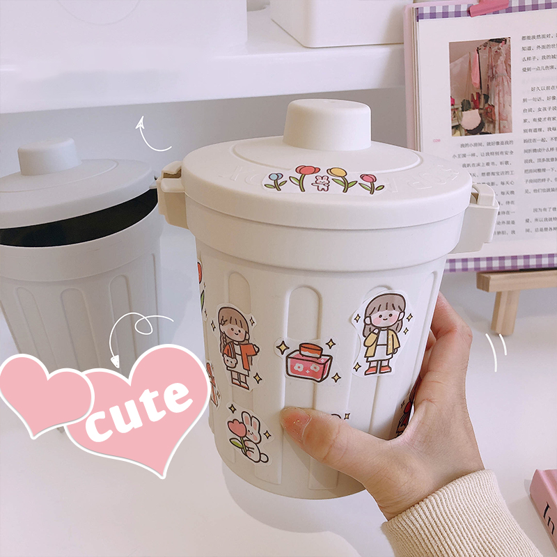 Thùng rác mini, hộp đựng nhỏ hình chiếc xô để bàn học bàn làm việc có nắp đậy tiện lợi 2 màu ghi và trắng
