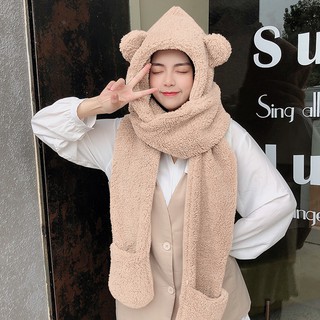 Mũ Trùm Đầu Có Khăn Choàng Cổ Giữ Ấm Thời Trang Thu Đông Cho Nữ