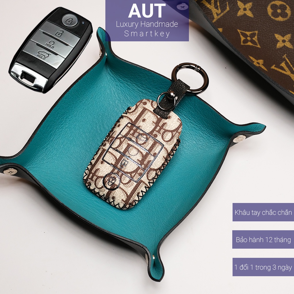 Ốp da chìa khóa ô tô Kia Seltos Sonet 4 nút bấm Dior khâu tay KMK4 AD
