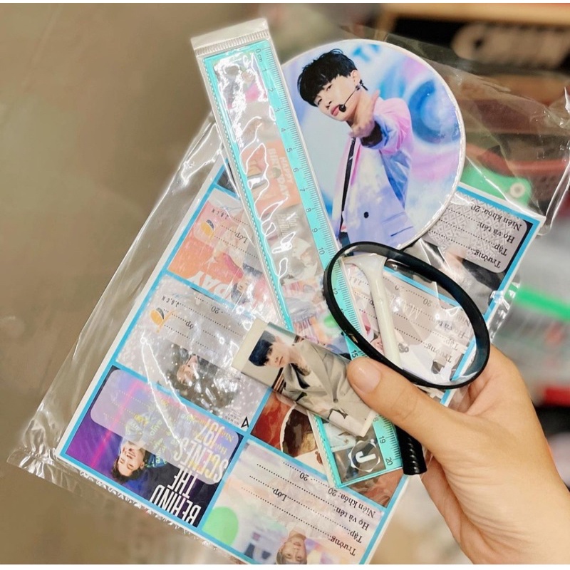 Set bút thước gôm nhãn vở vòng cao su Jack J97 đom đóm