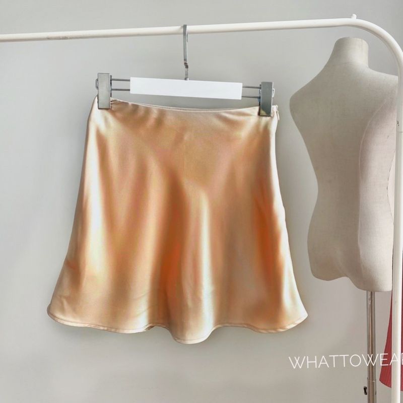 Chân Váy Lụa Dáng A Satin Bóng 2 Màu Đen/Nude