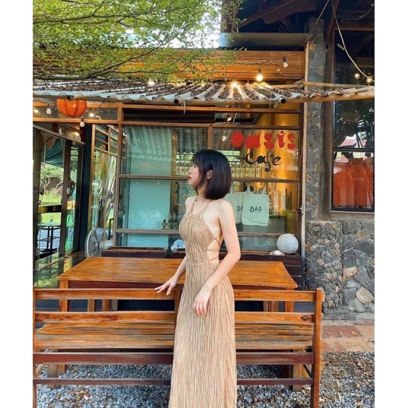 MAXI CHẤT THUN GỢN SÓNG DÂY ĐAN LƯNG