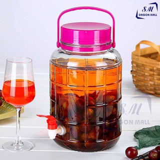 Bình Ngâm Rượu Thủy Tinh có quai xách 8 lít có van hoặc không van