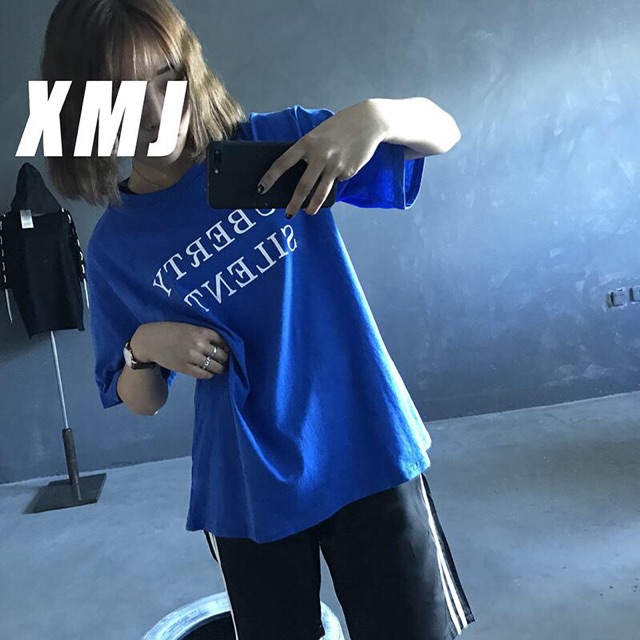 Áo thun có cổ tay lỡ form rộng in chữ