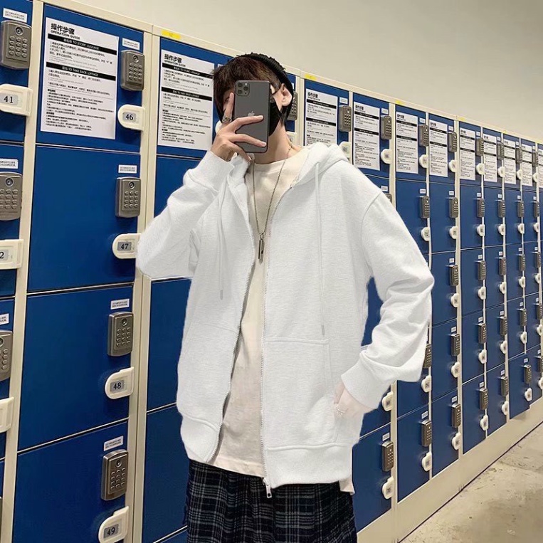 Áo khoác nỉ  trơn Basic Hoodie nam nữ form rộng tay bồng khóa kéo có mũ Ulzzang giá rẻ màu đen, trắng, hồng, xám K076 | BigBuy360 - bigbuy360.vn