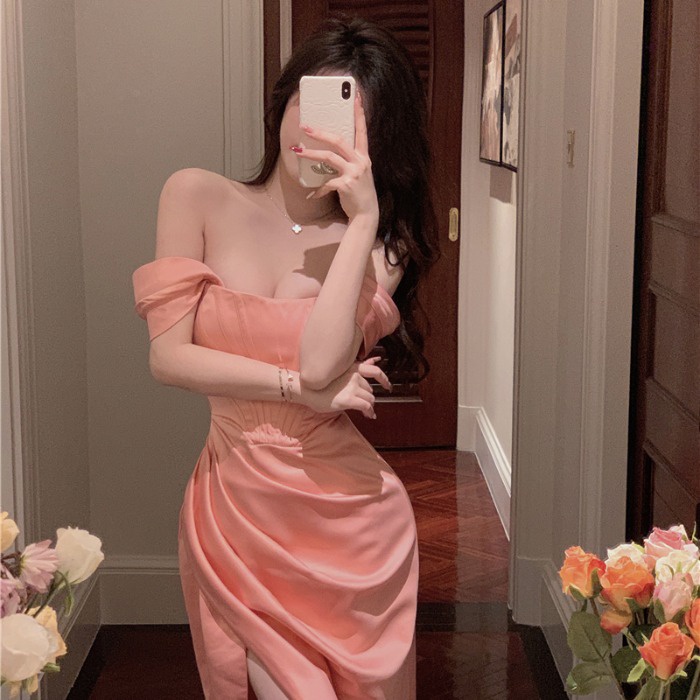 Đầm Ngắn Tay Ôm Dáng Xẻ Tà Mẫu Mới 2022 Phong Cách Pháp Thời Trang Mùa Hè