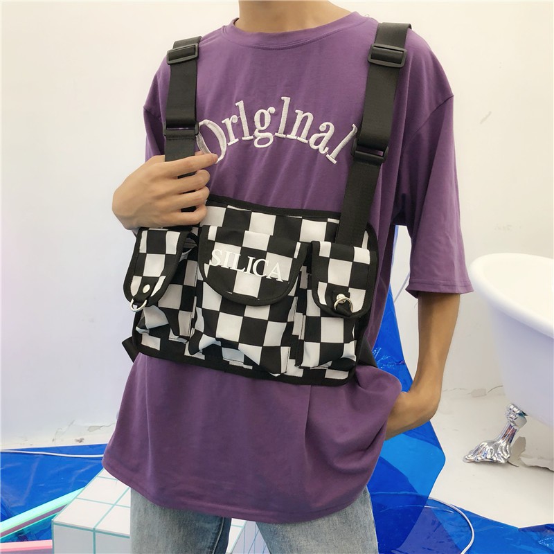 [SẴN ĐEN] Túi đeo vai bao tử ulzzang unisex street style checkerboard