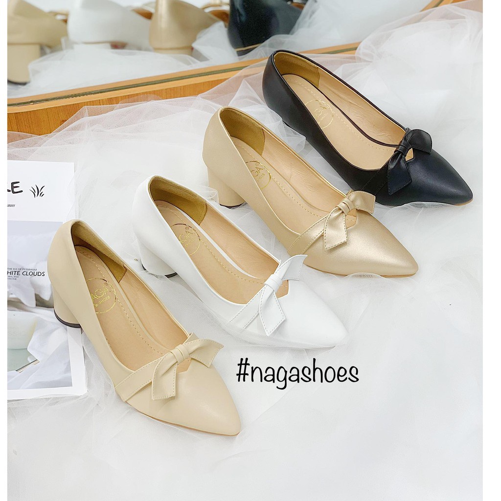 Vip GIÀY CAO GÓT NAGASHOES MŨI NHỌN NƠ GÓT 5P NAC131 .