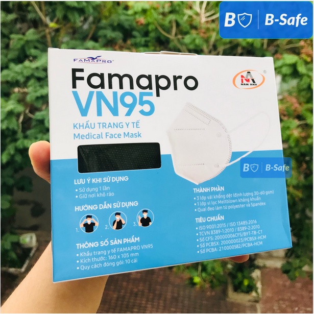 Khẩu trang N95 VN95 FAMAPRO đen/trắng (10 cái/hộp) HÀNG CAO CẤP FAMAPRO - BẢO VỆ HÔ HẤP - Bsafe