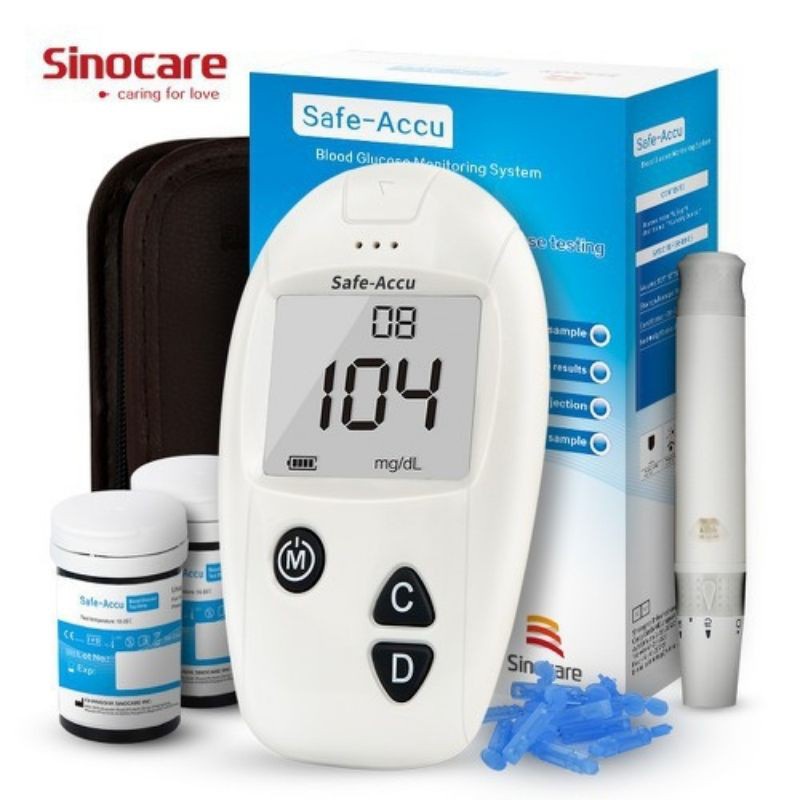 Bộ máy thử đường huyết, tiểu đường Sinocare Safe-Acucu tặng kèm 50 que và 50 kim