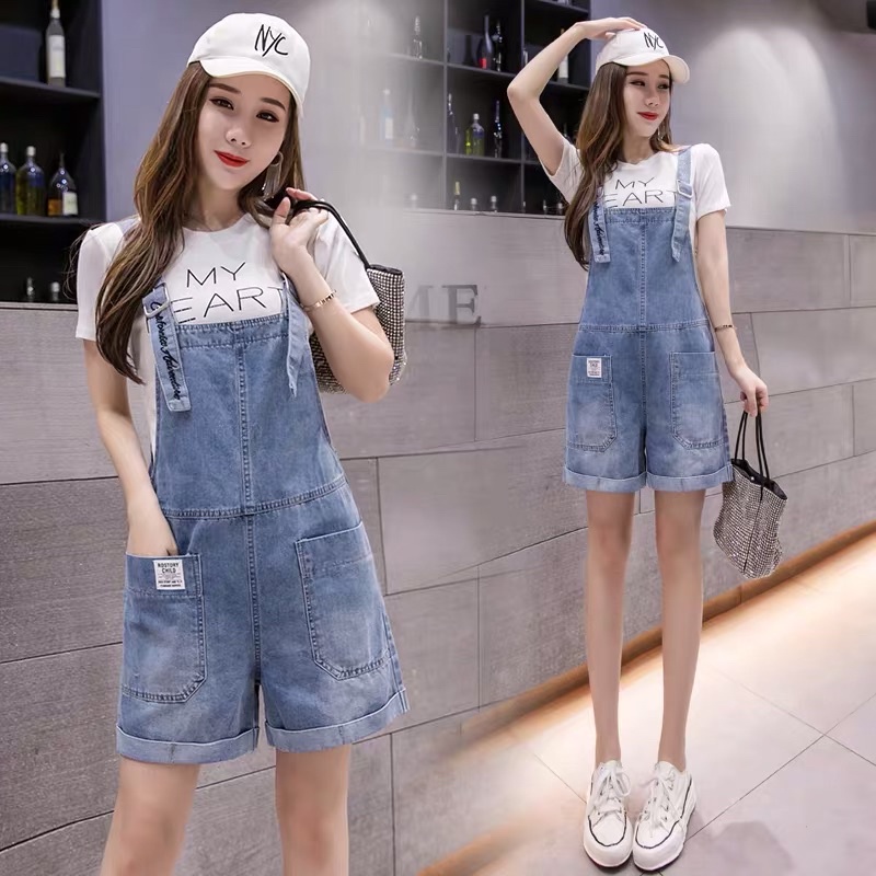 Quần Yếm Jean nữ cao cấp, dáng short năng động, thêu chữ trẻ trung, phong cách NV0727