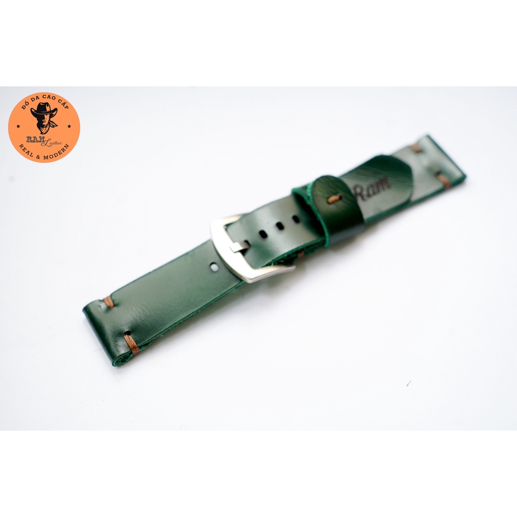 Dây đồng hồ da bò màu xanh rêu - RAM Leather Simple V3 Bền Đẹp