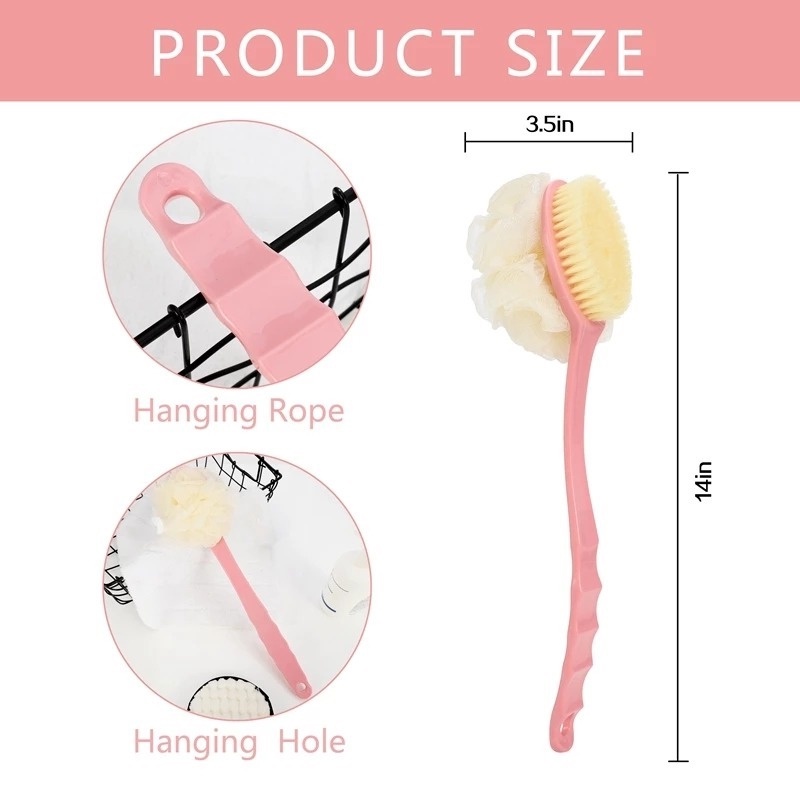 [Hàng mới về] Bàn chải chà lưng hai mặt tay cầm dài mềm mại tiện lợi