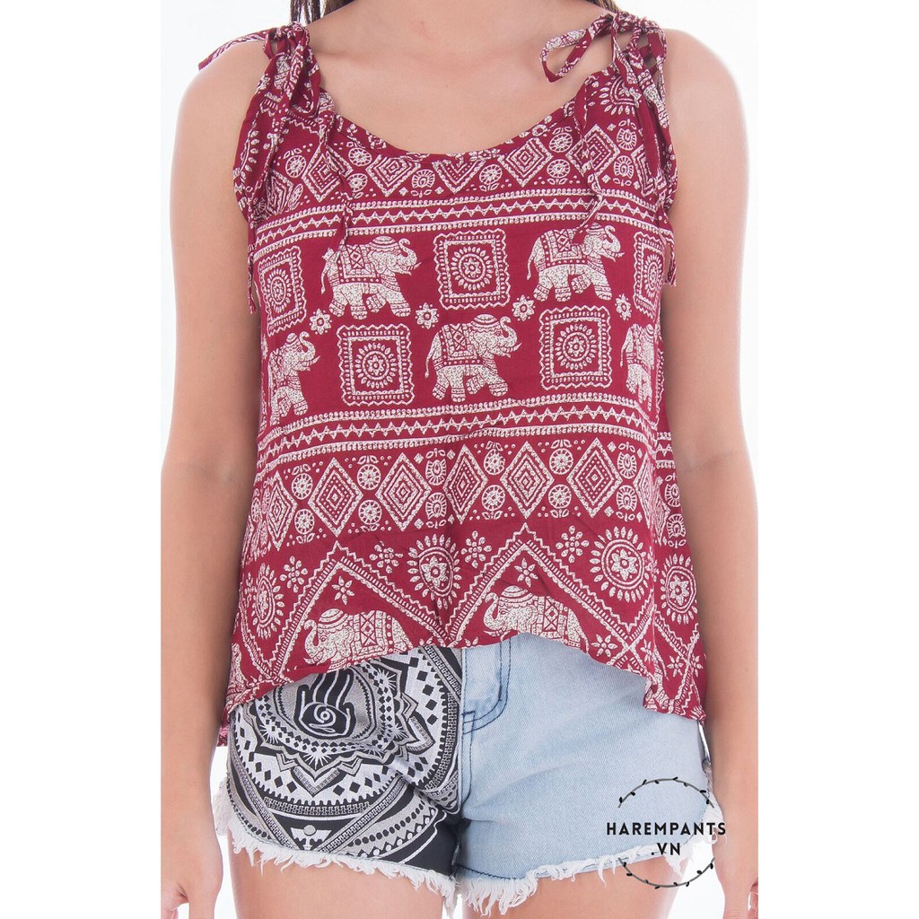 Hàng Thái - Áo hai dây Harem Pants Traditional Sleeveless Elephant Red (màu đỏ)