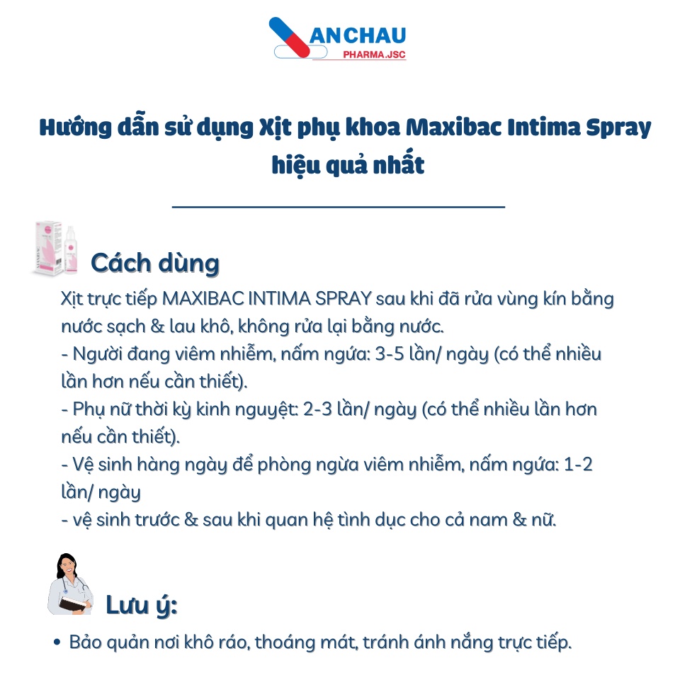 Xịt rửa phụ khoa MAXIBAC INTIMA SPRAY phòng viem nhiễm, giảm ngứa, mùi hôi, khí hư vùng kín - An Châu