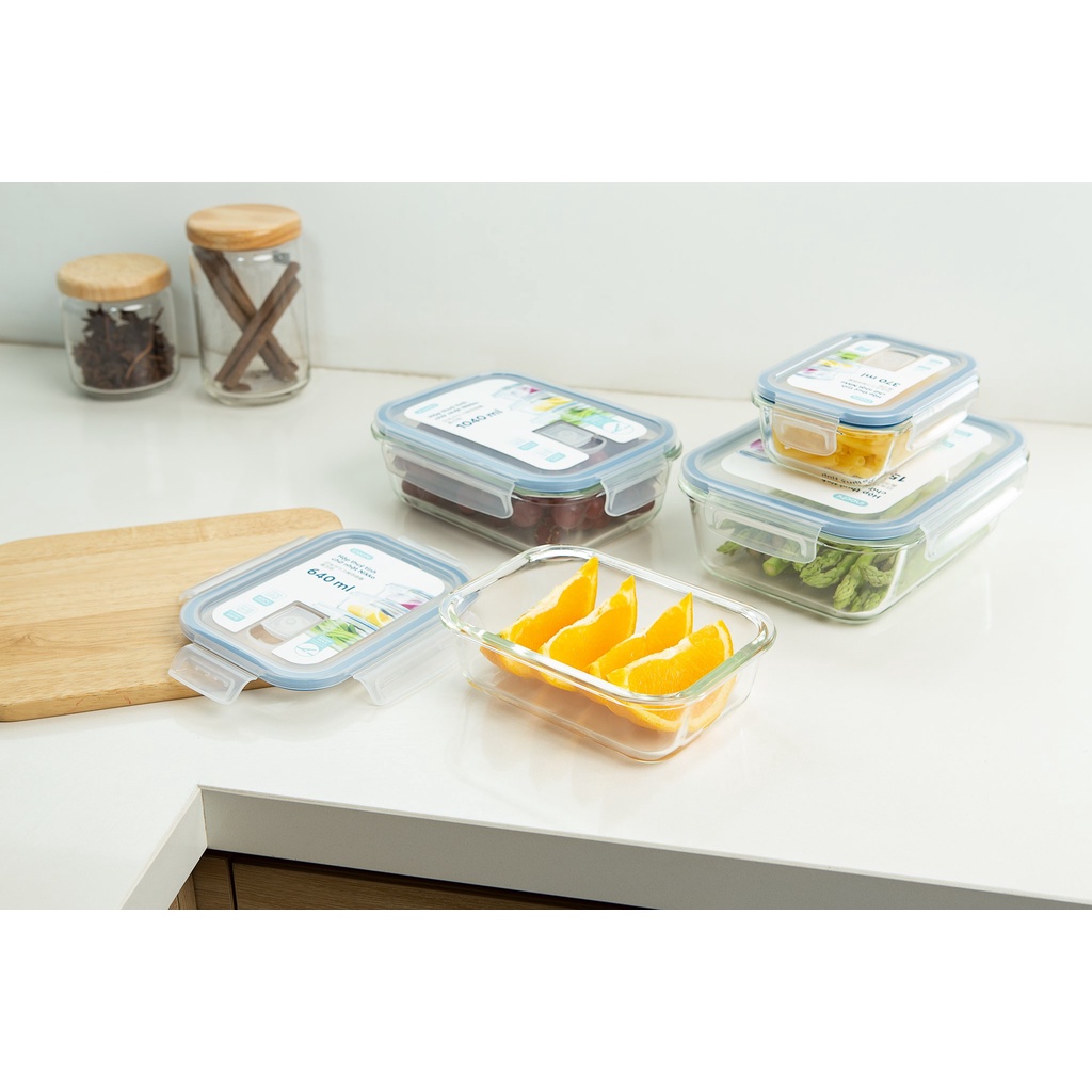 Hộp thủy tinh chữ nhật 370ML 640ml, 1040ML, 1520ML, đựng thức ăn, mang cơm đi làm, an toàn sức khỏe
