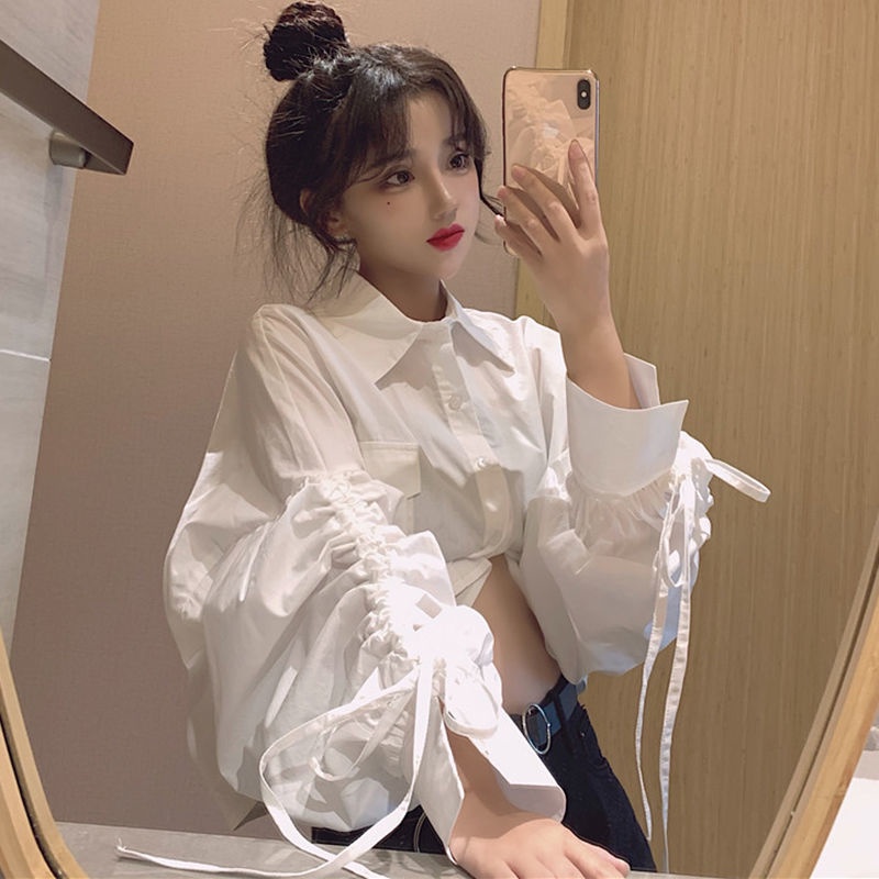 Short Sleeve Wide Sleeve Shirt With Drawstrings Spring Autumn 2022 Fashion For Women