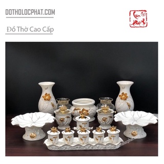 Bộ đồ thờ cúng bằng sứ sen nổi - trọn bộ thờ phật cao cấp