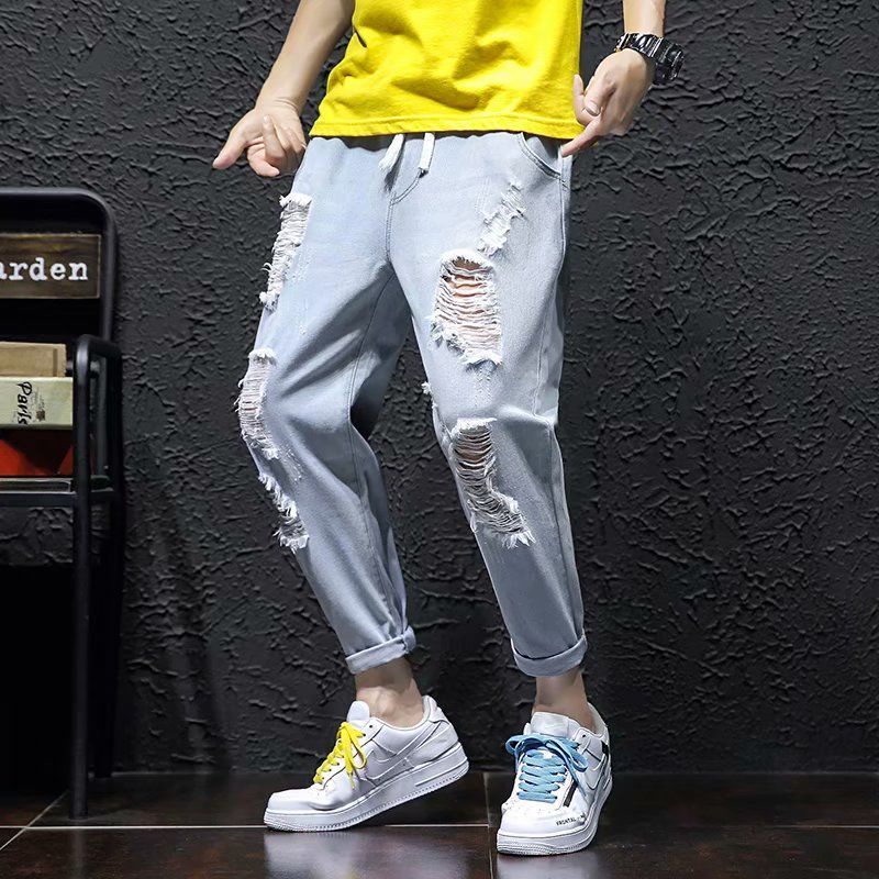 Quần Jeans Dài Rách Gối Thời Trang Dành Cho Nam