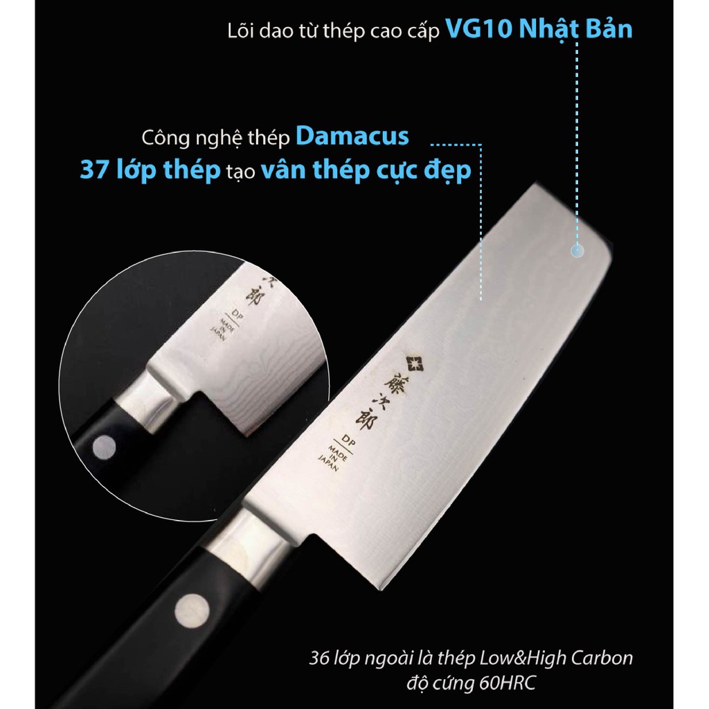 Dao Nhật TOJIRO Nakiri F660  dao thái Nhật thép VG10 37 lớp cao cấp - BH trọn đời, mài lại 2 năm