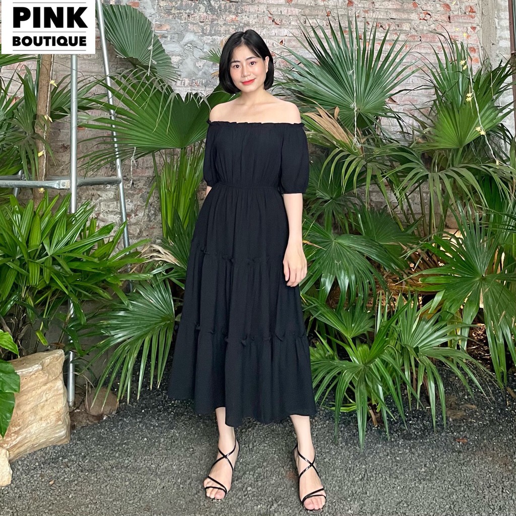 Váy Trễ Vai Dài Đầm Dáng Xòe  Dự Tiệc Bệt Vai Maxi Big Size Đũi Nhăn Thiết Kế PINKBOTIQUE | BigBuy360 - bigbuy360.vn