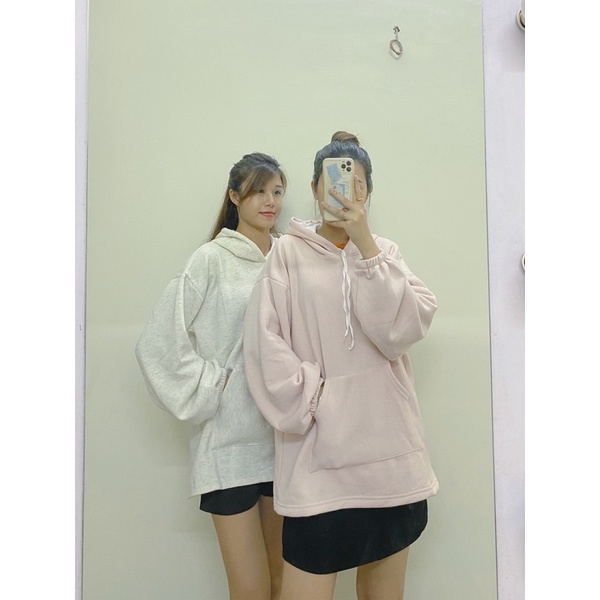 Áo Hoodie Nỉ Bông Trơn freeship áo sweat nỉ tay phồng form rộng mũ 2 lớp. Áo Hoodie UNISEX NAM NỮ(có sẵn/ảnh thật)