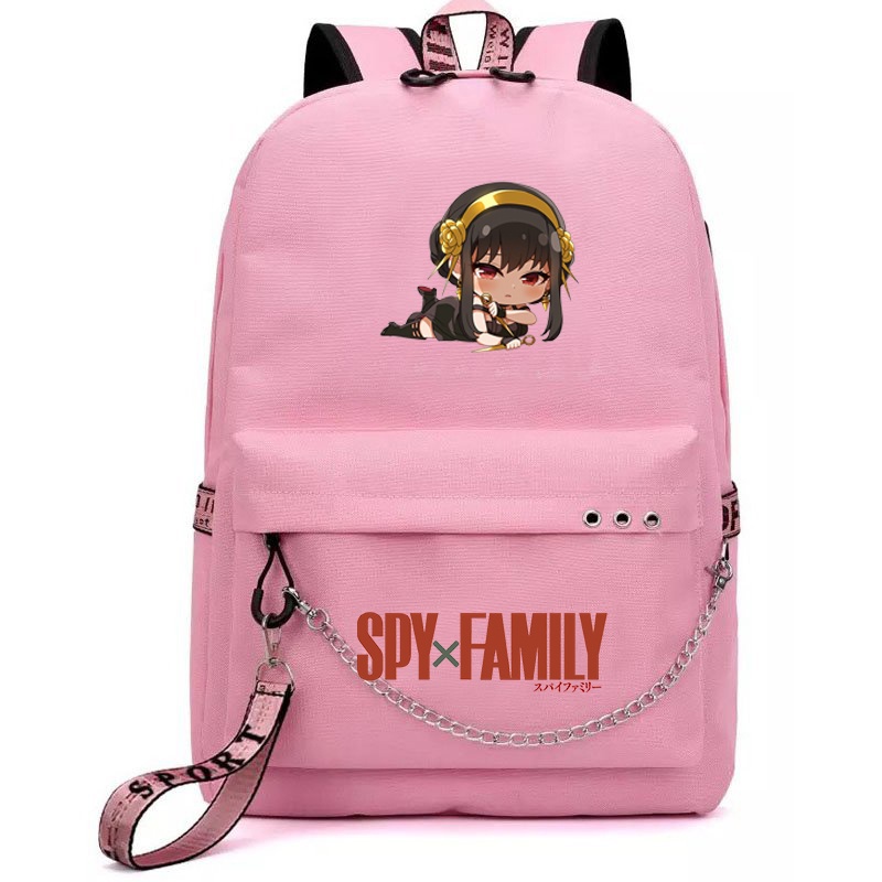 Balo thông minh đen hồng in hình SPY x Family ver nằm gia đình điệp viên anime chibi dễ thương cặp sách đi học