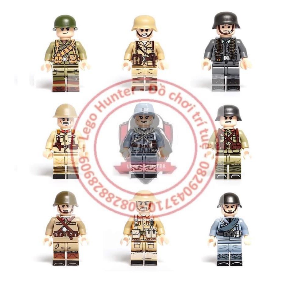 Xếp hình Army WW II Minifigures mô hình lắp ráp Lính Mỹ Anh Đức Nhật Trung Quốc thời thế chiến 2