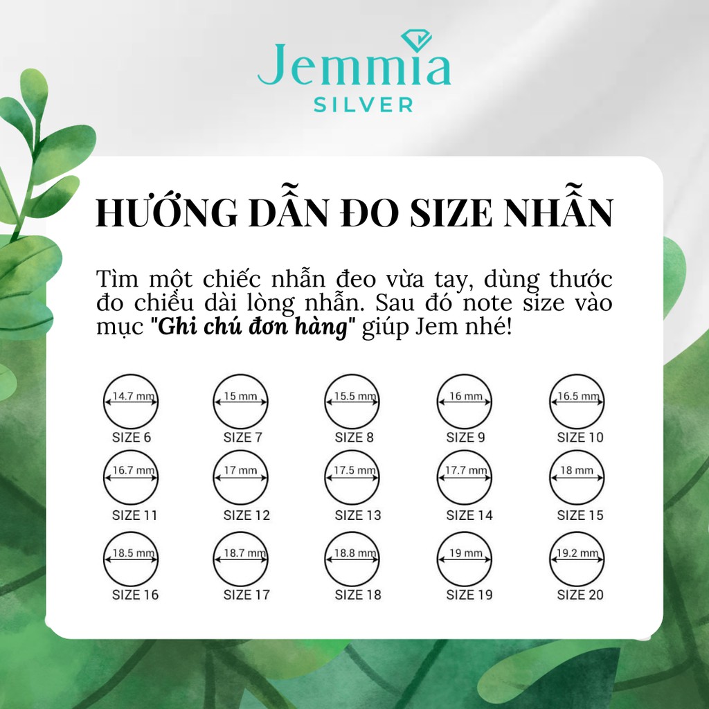 Nhẫn bạc nữ Jemmia viền lá trái tim siêu yêu - JM059