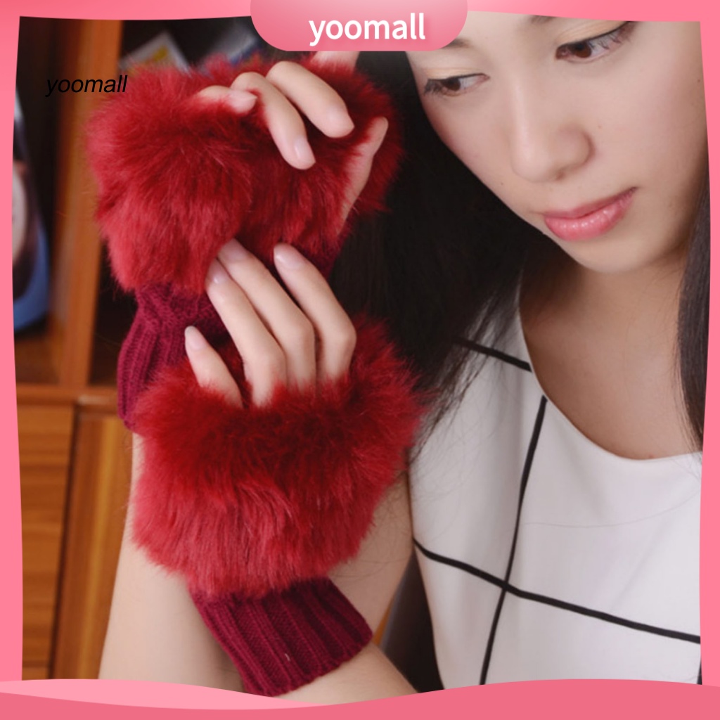 Set 1 Đôi Găng Tay Hở Ngón Giữ Ấm Mùa Đông Cho Nữ