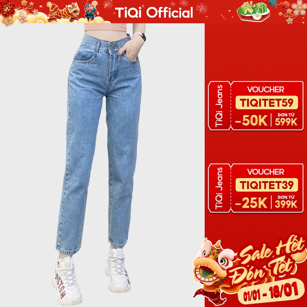 Quần Jean baggy Nữ Lưng Cao 2 Nút Tôn Dáng TiQi Jeans B1-193