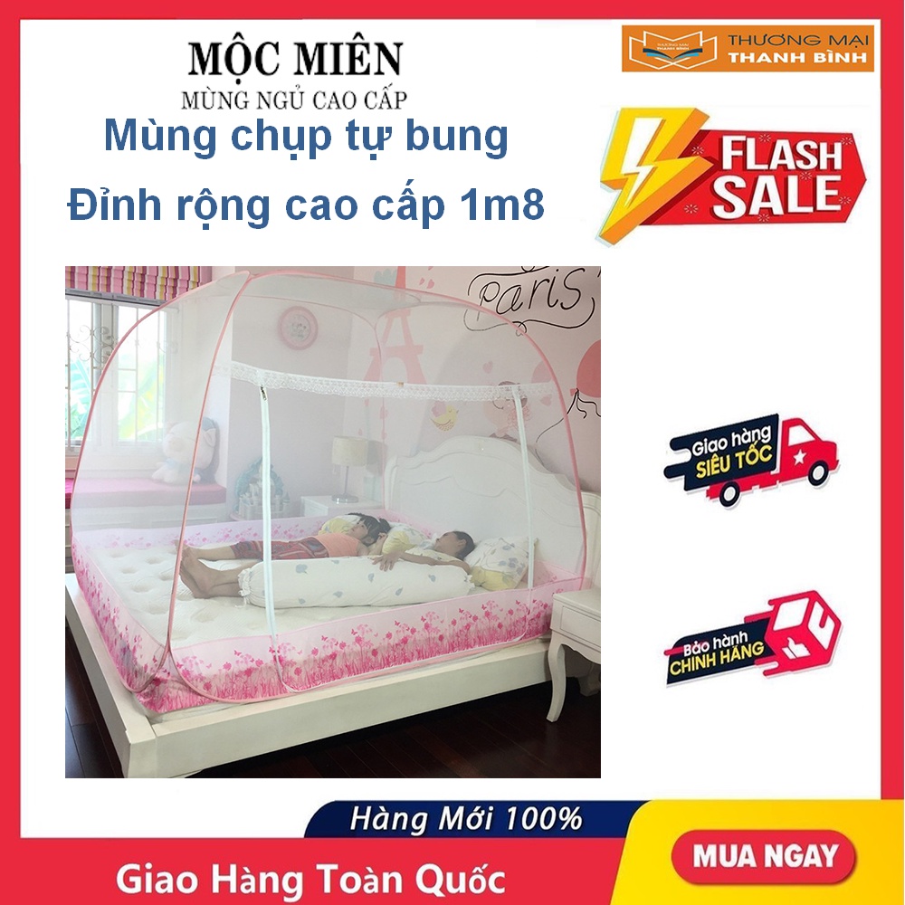 Mùng Chụp Tự Bung Đỉnh Rộng Cao Cấp - 1m8 (RxDxC - 1.8x2.0x1.6m) - Mộc Miên