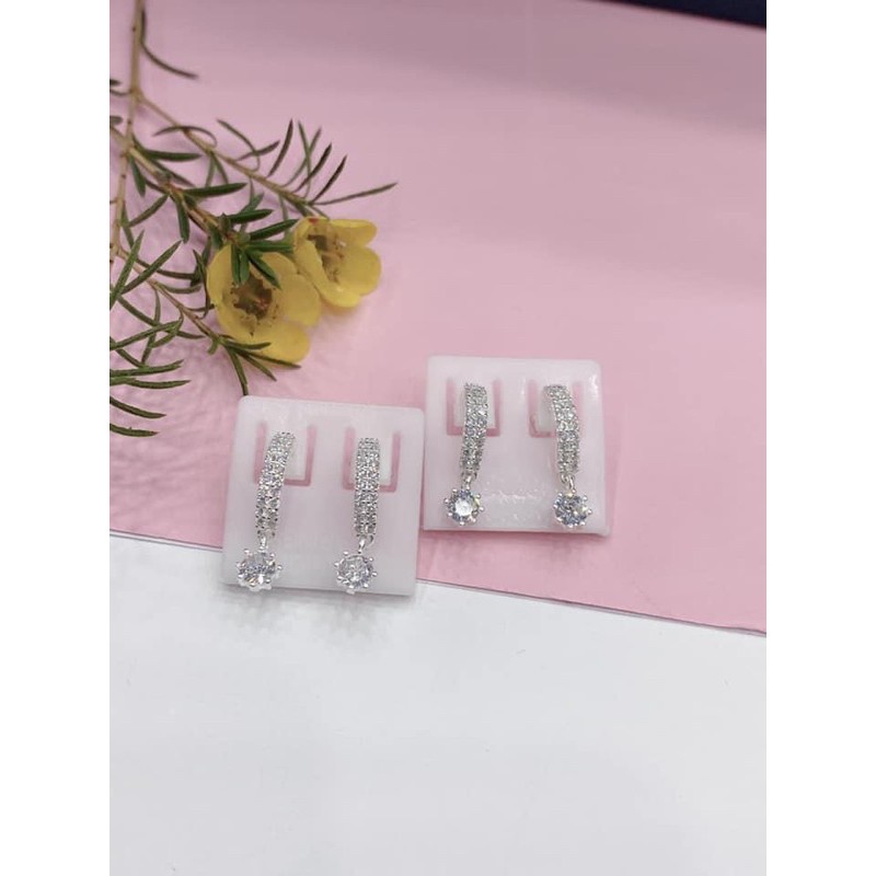 1 ĐÔI BÔNG TAI BẠC NỮ HÌNH BÔNG TUYẾT HÌNH ĐÁ TRẮNG