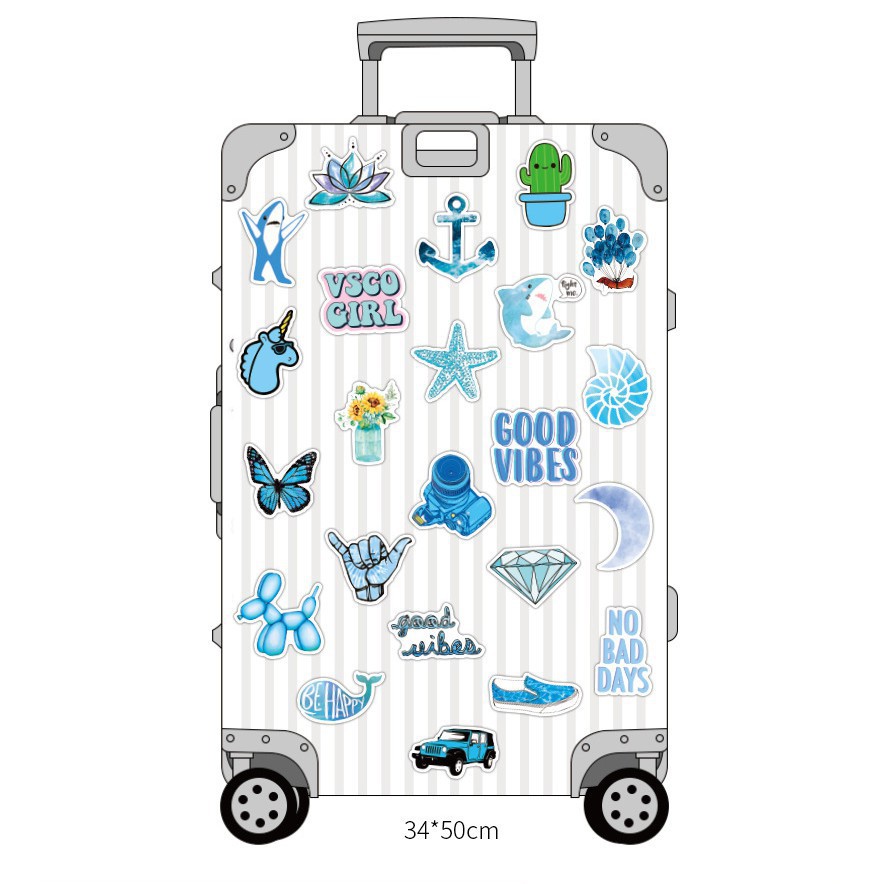 SET 50 MIẾNG STICKER XANH DƯƠNG BLUE CHỐNG NƯỚC DÁN NÓN BẢO HIỂM, LAPTOP, VALI, TỦ, BÀN HỌC, XE MÁY