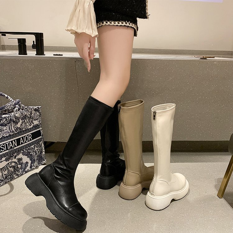 JINxCHOY Giày bốt Martin cao gót ống dài phối dây kéo thời trang dễ phối đồ cho nữ JINXCHOY